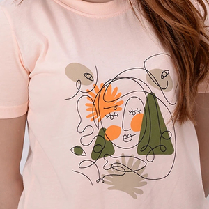 เสื้อยืดพิมพ์ลายศิลปะนามธรรมสำหรับผู้หญิง สไตล์ลำลอง คอกลม แขนสั้น ผ้าฝ้าย 100% สำหรับฤดูใบไม้ผลิและฤดูร้อน รับผลิตตามแบบ OEM - Product Image 4