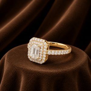 Women 14K Plated Yellow Gold Engagement <b>Ring</b> Halo <b>Emerald</b> Diamond Moissanite Anniversary Bridal <b>Ring</b> - Product Image 5