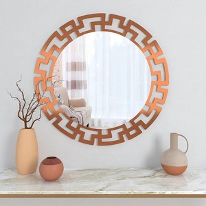 Miroir mural rond décoratif géométrique au design moderne, couleur cuivre, taille et couleur personnalisables, disponible pour l'entrée. - Product Image 1