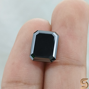 12x10mm Hand Cut Black Moissanite 7.00 CT Emerald Cut Loose Stone, <b>Large</b> Gothic Diamond, Statement <b>Ring</b> Gem, Hand cut moissanite - Product Image 3