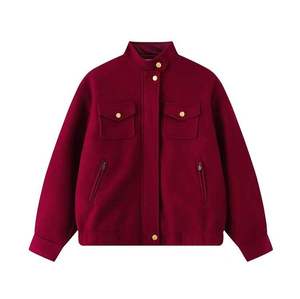 <b>Men's</b> Black Stand Collar Bomber <b>Jacket</b> Regular Fit Solid Color Polyester Casual Autumn Wear Button Closure <b>Long</b> Sleeve Coat - Product Image 3