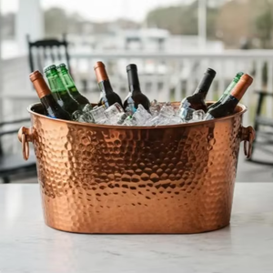 Enfriador de Vino de Cobre Antiguo, Bañera para Bebidas de 12L de Capacidad, Diseño Vintage Martillado, Soporte para Botellas de Champán para Fiestas - Product Image 1