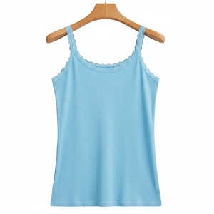 Camiseta sin mangas con cuello en V para mujer, ropa elegante de verano, camiseta sin mangas acolchada de color liso - Product Image 1