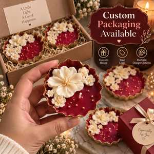 Handmade <b>Wedding</b> Art <b>Candle</b> Red Metal Flower Embellished Gold Edge Decorative Home Fragrance <b>Gift</b> Bulk Wholesale 20-40 Hours - Product Image 2