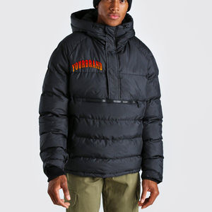 เสื้อแจ็คเก็ตพัฟเฟอร์สีดำสำหรับผู้ชายแบบมีฮู้ด ซิปครึ่งตัว มีกระเป๋า เสื้อกันหนาวอุ่นๆ สไตล์สตรีทแวร์ลำลอง เหมาะสำหรับใส่กลางแจ้ง ลดราคาพิเศษ - Product Image 4