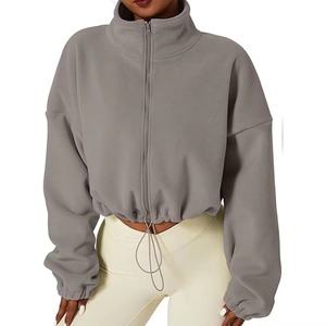 Sweat-shirt oversize en polaire pour femme, couleur unie, épaules tombantes, manches longues, col montant, coupe courte, style automne - Product Image 1