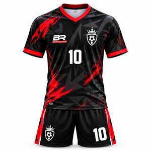 Ensemble de maillots de football personnalisés imprimés par sublimation, col en V, manches courtes, kit d'équipe, devant unisexe, adulte, noir, rouge, toutes saisons, polyester - Product Image 1