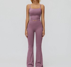 Custom Wholesale High-Waisted Ankle-Length <b>Flared</b> Leg Yoga <b>Leggings</b> Spandex/Nylon Tummy Control Scrunch Butt Eco-Friendly - Product Image 6