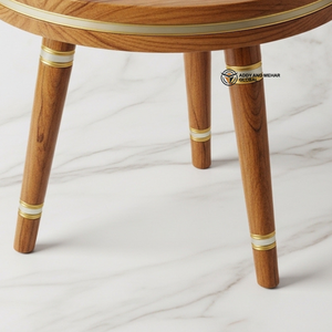 Green Meena Design Wooden <b>Stool</b> – Handcrafted Round Decorative Tripod <b>Stool</b> - Product Image 3