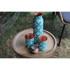 Customizable Designs Copper Water <b>Bottle</b> With 2 Glass Set Floral Print Enamel Coated Food Grade Metal Water <b>Bottle</b> Home Drinking - Product Image 3