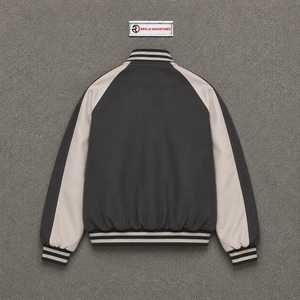 Blouson universitaire décontracté en laine anthracite avec fermeture éclair, en polaire, coupe droite, pour l'automne, en polyester et coton, avec des caractéristiques confortables - Product Image 6