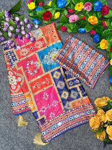 Indian Women's Silk Saree Digital Print Mirror Work Traditional Wedding Party Wear <b>Ankle</b>-Length Regular Fit Wrinkle-Free Chiffon - Product Image 6