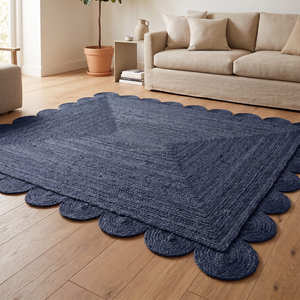 90 × 150 cm Natural Rectangular Braided Jute Rug with Scalloped Border for Rustic Homes - Product Image 4