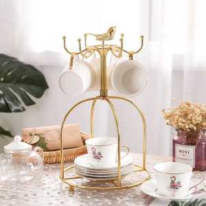 Modern Metal Coffee Mug Tree Holder with Saucer <b>Rack</b> 6 <b>Hook</b> Tea Cup Display Stand Kitchen Countertop Storage Drying Organizer - Product Image 3