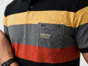 Oneten <b>Men's</b> <b>Black</b> Color Block Striped <b>Polo</b> Shirt Short Sleeve Casual Regular Fit Top - Product Image 2