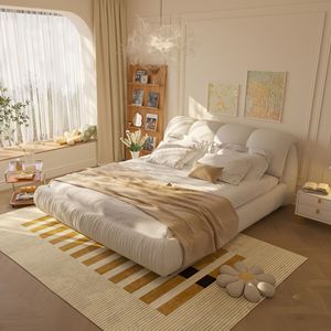 Letto King Size di Lusso Imbottito con Schienale Oversize, Struttura in Legno Massello per Diverse Altezze - Product Image 1
