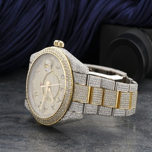 Luxury Round Iced Out <b>Watch</b> Moissanite Hip Hop Jewellery Two Tone Gold Silver <b>Arabic</b> Dial Statement Piece - Product Image 2