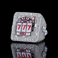 Anillo Unisex de Plata 10K con Diamante Cultivado en Laboratorio VS-SI de 7 Ct, Bañado en Rodio, Corte Esmeralda, Estilo Hip Hop Casino