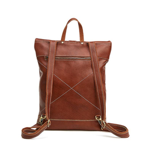 Genuine <b>Leather</b> Roll Top <b>Backpack</b> with Buckle Closure and <b>Laptop</b> Compartment Unisex Retro Style Shoulder Straps Detachable - Product Image 3
