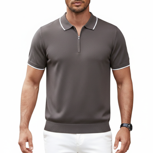 T-shirt zippé pour homme 100 % polyester 200 g respirant tricoté à manches courtes col décontracté pull-over pour l'été - Product Image 4