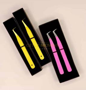 แหนบปลายแหลมเคลือบสีชมพู/เหลือง 90 องศา พร้อมปลายสีทอง ป้องกันไฟฟ้าสถิตย์ ทนทาน สำหรับต่อขนตา - Product Image 5