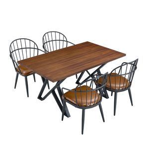 Set da pranzo marrone per interni con gambe in metallo imbottite (set da 4) - Product Image 2