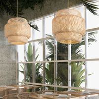 Lampe suspendue en bambou naturel tissé pour chambre à coucher, salon, restaurant et éclairage décoratif intérieur