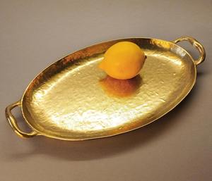Bandeja Decorativa Ovalada Chapada en Oro con Asas, Diseño Moderno para Exhibir Frutas, Elegante Bandeja de Latón Hecha a Mano para Servir - Product Image 1