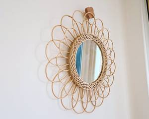 Premium Natural Cane Mirror <b>Frame</b> Handmade Wooden Rattan Mirror <b>Frame</b> With <b>wall</b> Mounted Hook Modern Home Accent - Product Image 1