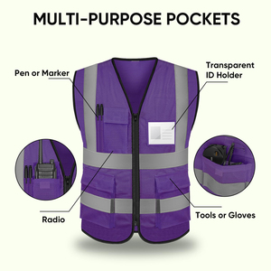 เสื้อกั๊กนิรภัยแบบมองเห็นได้ชัดเจน ระบายอากาศได้ดี พร้อมแถบสะท้อนแสงสีเงิน สำหรับการช่วยเหลือข้างทางและงานก่อสร้าง - Product Image 3