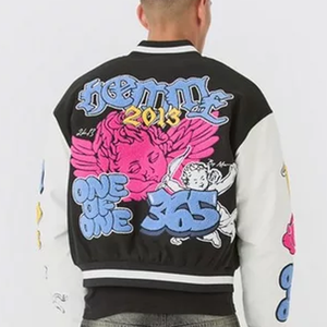 <b>Top</b> <b>High</b> Quality Winter Streetwear Style Genuine <b>Leather</b> Slim <b>High</b> Street Bomber Letterman Jacket Stand Collar - Product Image 4