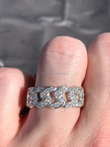 Bague Moissanite Maille Cubaine en Argent 925 Plaqué Rhodium, Sertie Pavé, Bague Cocktail Unisexe, pour Usage Quotidien, Alliance de Mariage pour Femme, Cadeau - Product Image 3