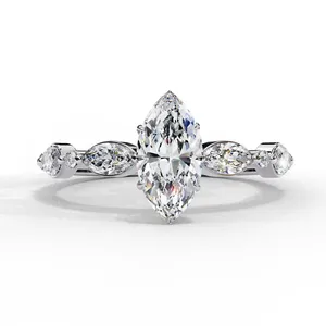 Bague de fiançailles en diamant de laboratoire taille marquise, or massif 18 carats, certifiée IGI, VVS E-F, style vintage accent ouest-est, bague fine - Product Image 3