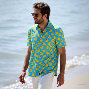 เสื้อฮาวาย Aloha Beach Shirt สีน้ำเงินลายยางเป่าลมรูปเป็ด สำหรับผู้ชาย เสื้อฮาวายลำลองติดกระดุม แขนสั้น เสื้อฮาวายตลกๆ สำหรับผู้ชาย - Product Image 1