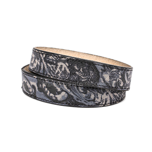 Cinturón de Cuero Grabado a Mano con Diseño Floral Gris y Negro Estilo Western Premium para Hombre y Mujer, Acabado Vintage de Mármol de Alta Calidad - Product Image 2