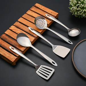 Ensemble de cuillères de cuisine en acier naturel, design antiadhésif, ustensiles de cuisine pour la cuisson, compatibles lave-vaisselle, à prix abordable - Product Image 6