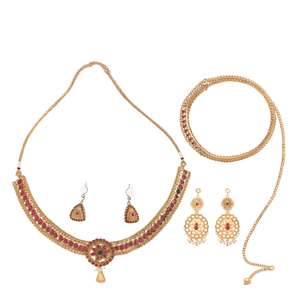 Rose Gold Plated Kemp Necklace Set with Jhumka Earrings and Maang Tikka - Product Image 2