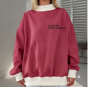 เสื้อไหมพรมคอเต่าสีแดงเบอร์กันดีทรงโอเวอร์ไซส์สำหรับผู้หญิง แขนยาว ผ้าฝ้าย 100%  ตกแต่งเลื่อมด้านหน้า ดีไซน์พิมพ์ลายตามสั่ง สไตล์สตรีทแวร์ สำหรับฤดูหนาว - Product Image 1