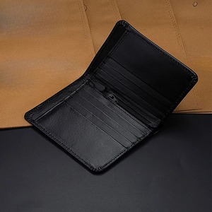 Black Leather <b>Wallet</b> Men Zipper Pocket Bifold Soft Smooth Card Slot Compact <b>Money</b> Organizer Luxury Classic Business Male OEM - Product Image 4