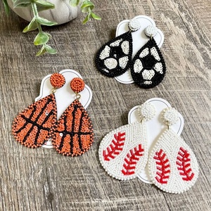 Artisanal Baseball Statement <b>Earrings</b> Hand-Woven White <b>Red</b> Bead <b>Drops</b> Lightweight Gameday Jewelry Sports Lover <b>Earrings</b> 2026 - Product Image 5