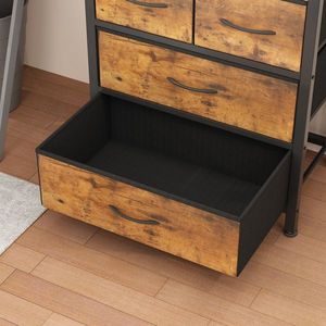 Libreria a 6 Ripiani e 3 Cassetti 60*35*174cm, Struttura in Ferro Nero, Pannello in Truciolato Effetto Legno, Tessuto Non Tessuto, Parti in Ferro Nero - Product Image 6