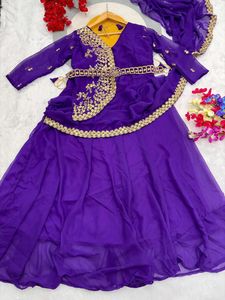 Lehenga Saree de Georgette Sintética para Mujer con Bordado Intenso |   Sari Indo Occidental para Fiesta, Largo hasta el Suelo, Sin Arrugas, para Verano e Invierno - Product Image 6