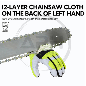 Gants de travail verts et blancs pour tronçonneuse, à doigts complets, pour extérieur, paume renforcée, poignet flexible, personnalisables OEM, pour usage professionnel en usine - Product Image 3