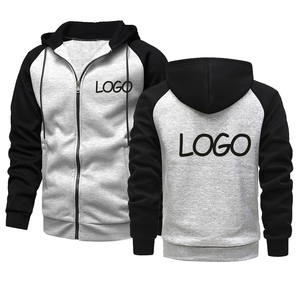 Sweat-shirt à capuche zippé raglan en molleton noir et bleu pour homme, vêtement de sport décontracté, veste de course, grandes tailles - Product Image 4