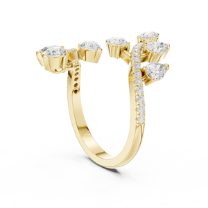 Bague ouverte en or jaune avec diamant taille poire et pavé, bague statement pour femme - Product Image 2