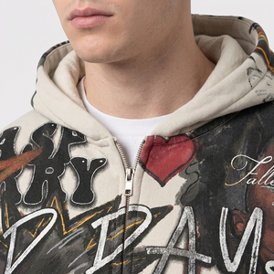 Sweat-shirt à capuche personnalisé beige multicolore imprimé numériquement pour homme, style streetwear oversize, idéal pour l'hiver - Product Image 5