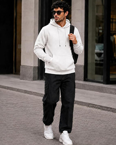 Sweat-shirt à capuche blanc pour homme, coupe classique, en coton tricoté, décontracté, pour l'automne, avec poche et prix abordables - Product Image 4