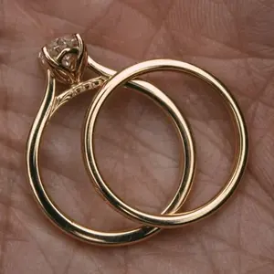 1.3CT Brilliant Cut Moissanite Engagement Bridal Gift Ring Set 14K <b>Yellow</b> Gold Plated Sterling Silver Prong Setting Romantic - Product Image 2