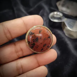 Marghony jasper Round Natural Stone Pendant <b>Necklace</b> Gold Plated Copper Alloy Bezel Setting Unisex Everyday Wearing - Product Image 1