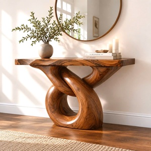 Table d'entrée en bois massif, table murale décorative pour l'entrée, sculptée à la main - Product Image 2